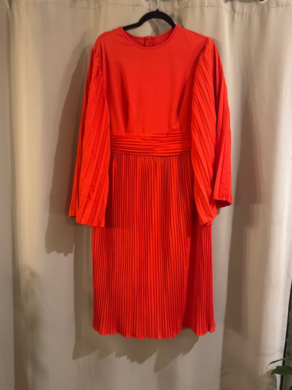 NWT Pluswear Pleated Long-Sleeve Red Dress
